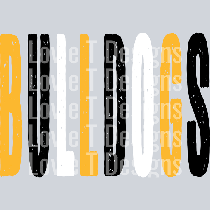 Bulldogs Yellow Gold Black and White Oversized Grunge Mascot – DTF Transfer