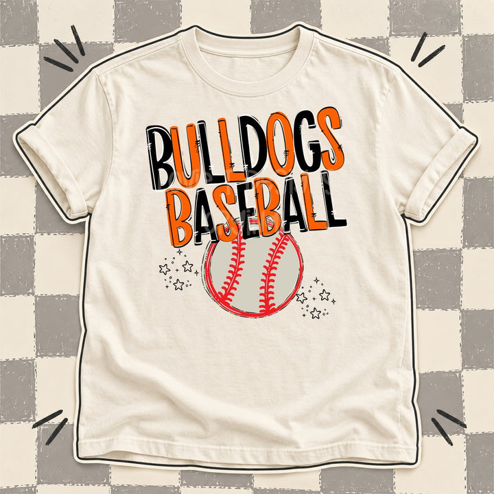 Bulldogs Black Orange Team Go Baseball Mascots DTF transfer mockup