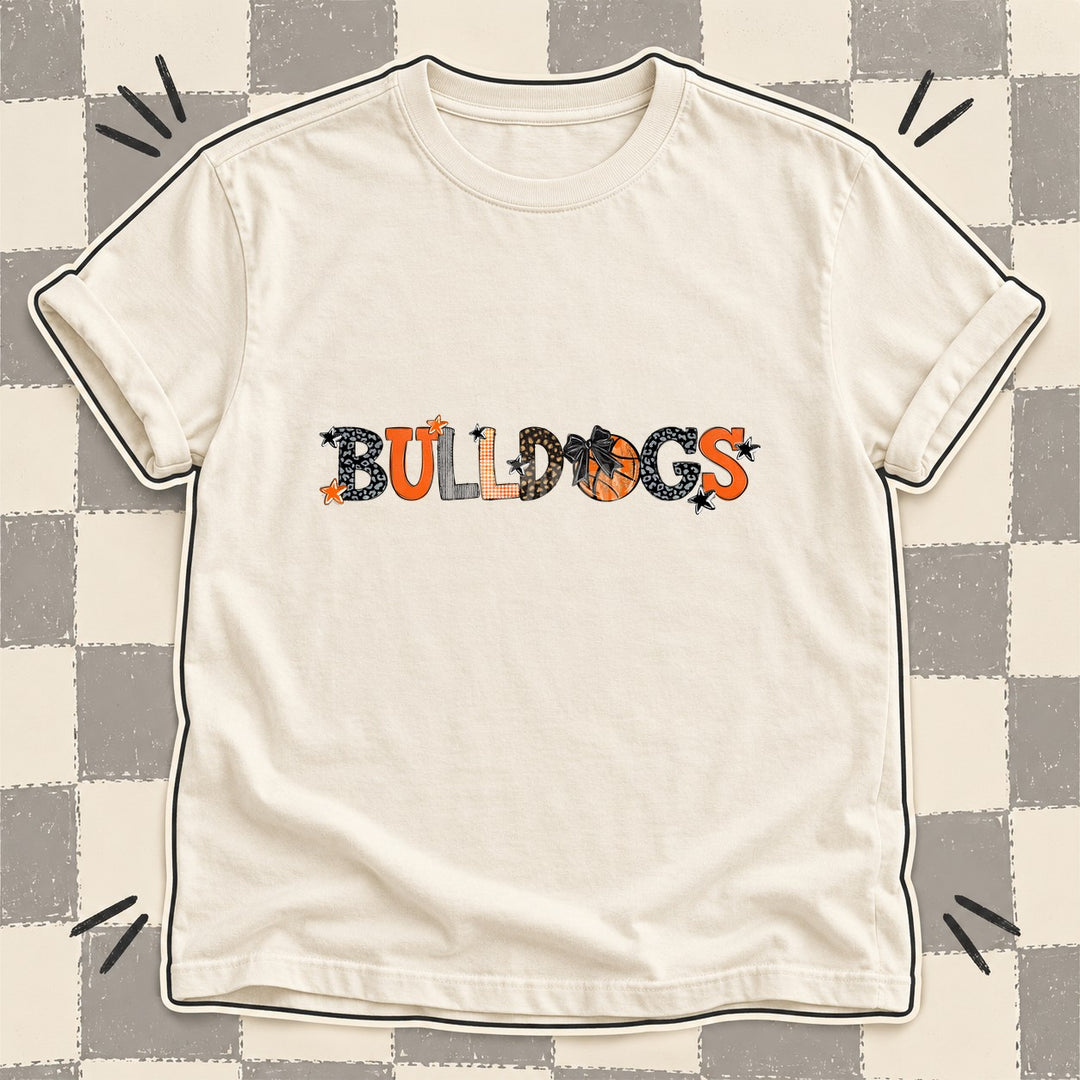 Bulldogs Black Orange Mixed Doodle Basketball Mascots – Mascot Colors DTF transfer mockup