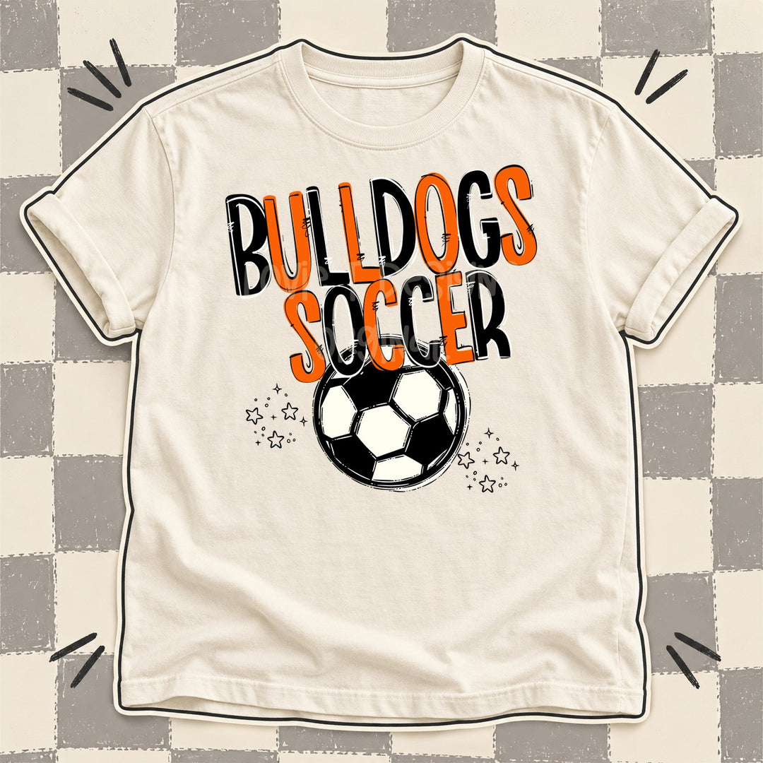 Bulldogs Black Orange Team Go Soccer Mascots DTF transfer mockup
