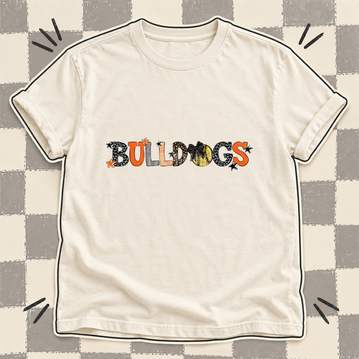 Mixed Doodle Softball Mascots – Mascot Colors Bulldogs Black Orange design