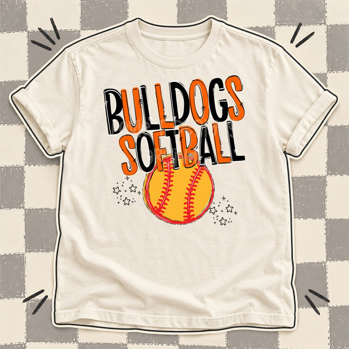 Bulldogs Black Orange Team Go Softball Mascots DTF transfer mockup