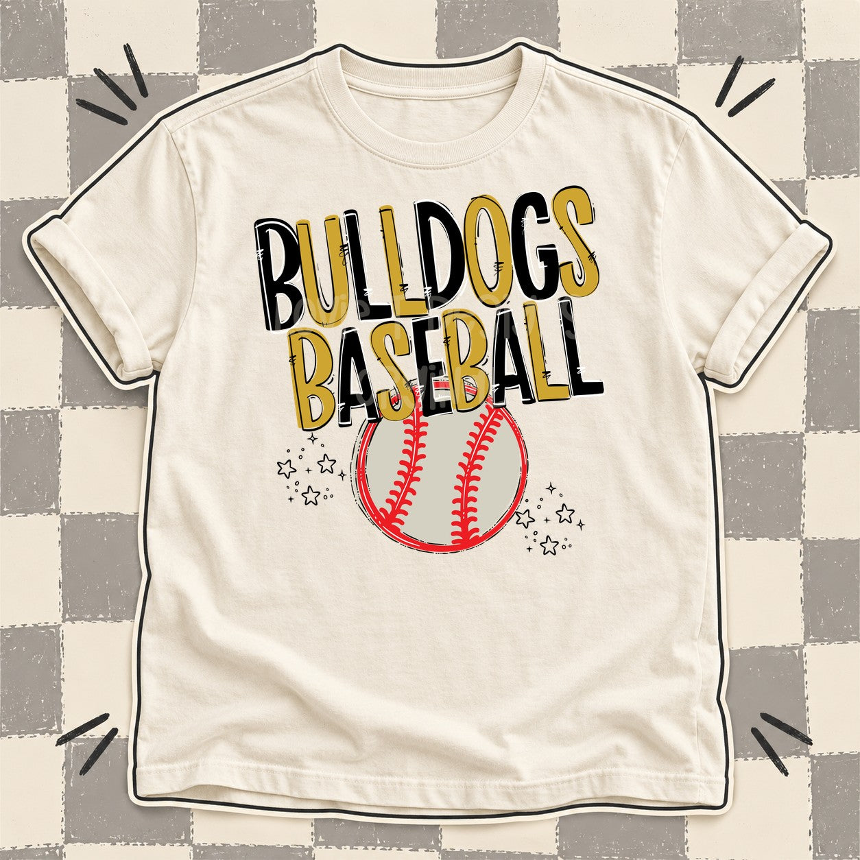 Team Go Baseball Mascots Bulldogs Black Vegas Gold design