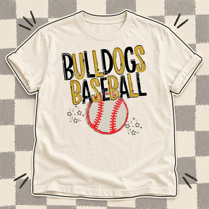 Bulldogs Black Vegas Gold Team Go Baseball Mascots DTF transfer mockup