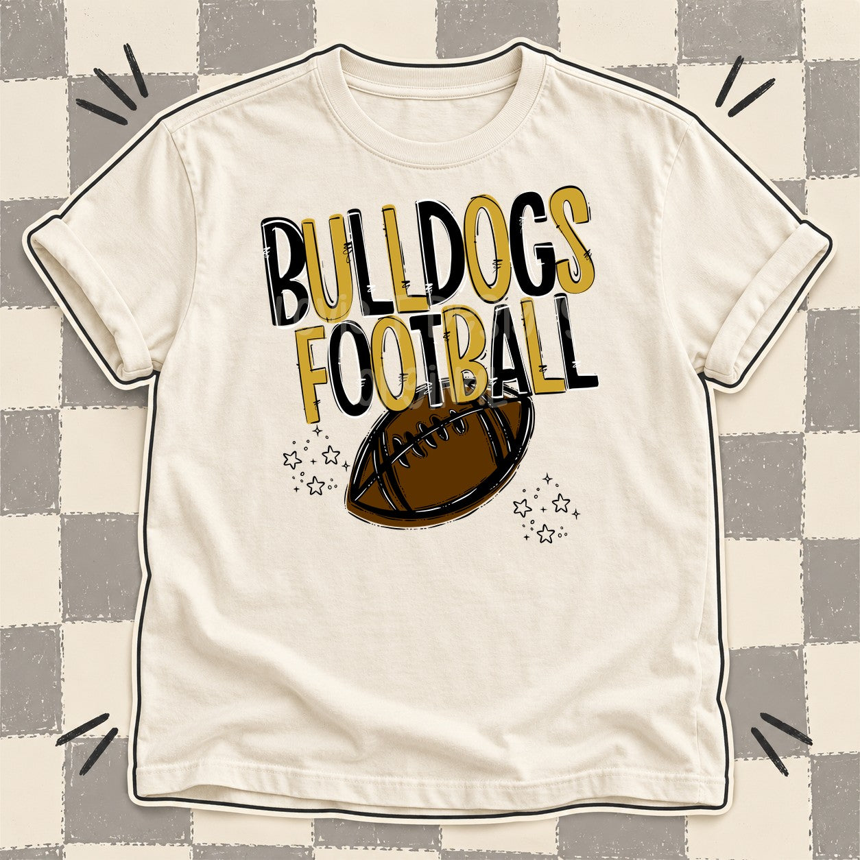 Team Go Football Mascots Bulldogs Black Vegas Gold design