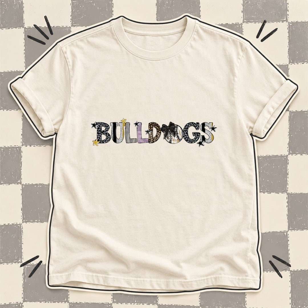 Bulldogs Black Vegas Gold Purple Mixed Doodle Baseball Mascots – Mascot Colors DTF transfer mockup