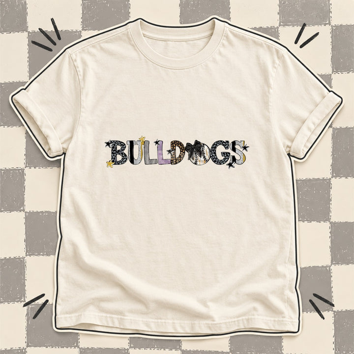 Bulldogs Black Vegas Gold Purple Mixed Doodle Baseball Mascots – Mascot Colors DTF transfer mockup