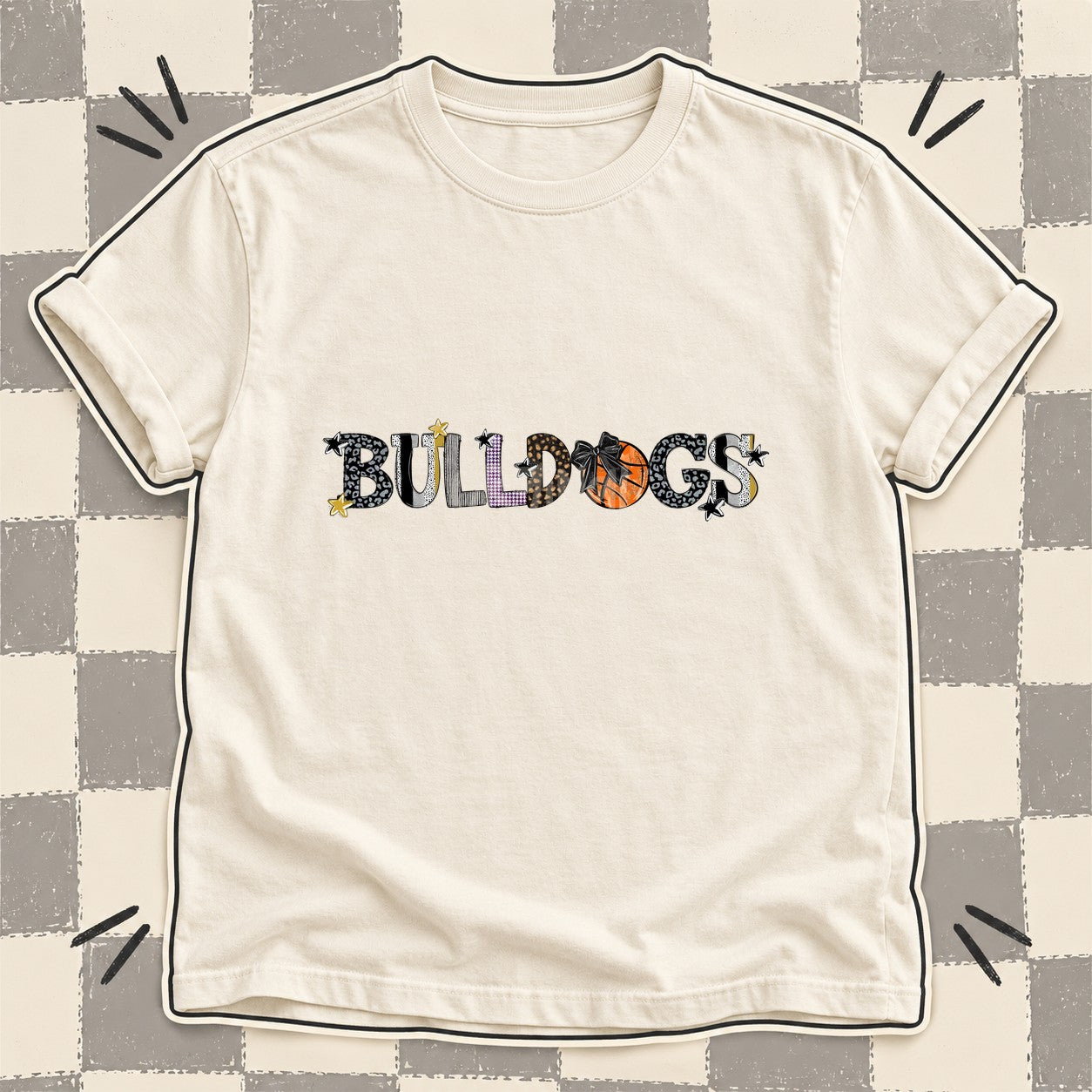 Mixed Doodle Basketball Mascots – Mascot Colors Bulldogs Black Vegas Gold Purple design