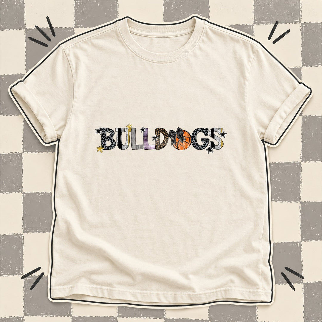 Bulldogs Black Vegas Gold Purple Mixed Doodle Basketball Mascots – Mascot Colors DTF transfer mockup