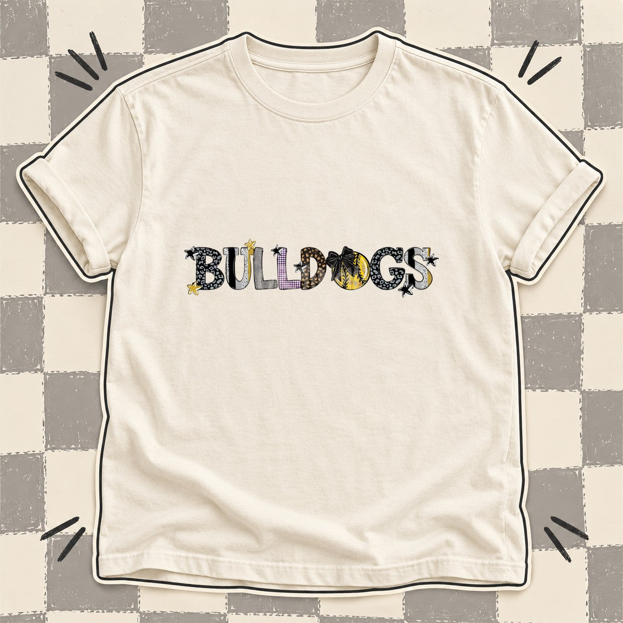 Mixed Doodle Softball Mascots – Mascot Colors Bulldogs Black Vegas Gold Purple design