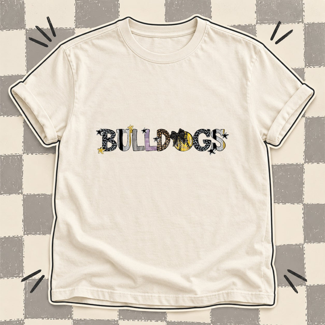 Bulldogs Black Vegas Gold Purple Mixed Doodle Softball Mascots – Mascot Colors DTF transfer mockup