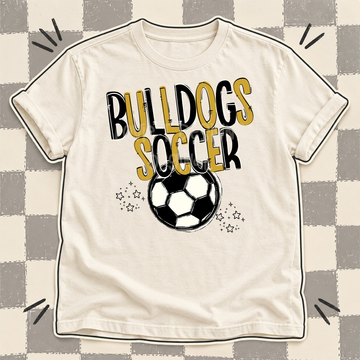 Team Go Soccer Mascots Bulldogs Black Vegas Gold design