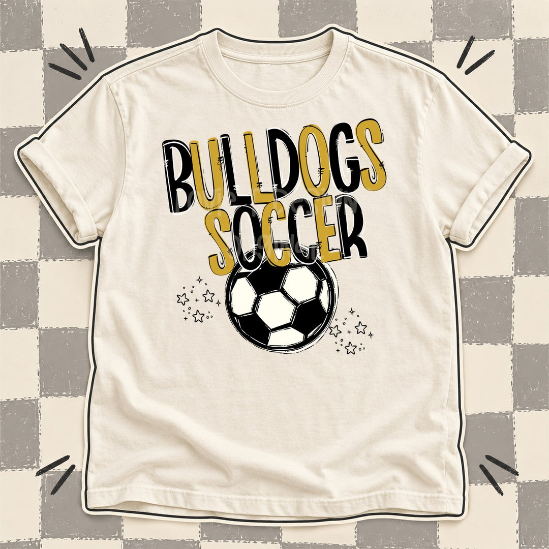 Bulldogs Black Vegas Gold Team Go Soccer Mascots DTF transfer mockup