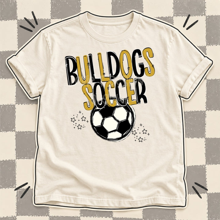 Bulldogs Black Vegas Gold Team Go Soccer Mascots DTF transfer mockup