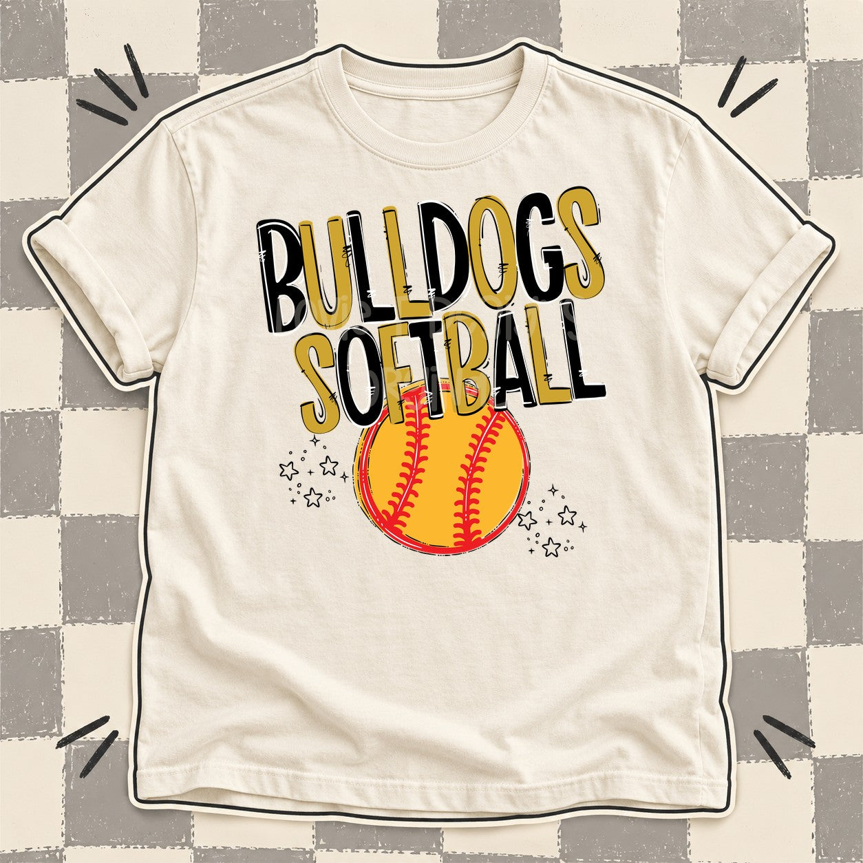 Team Go Softball Mascots Bulldogs Black Vegas Gold design