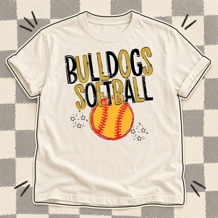 Bulldogs Black Vegas Gold Team Go Softball Mascots DTF transfer mockup