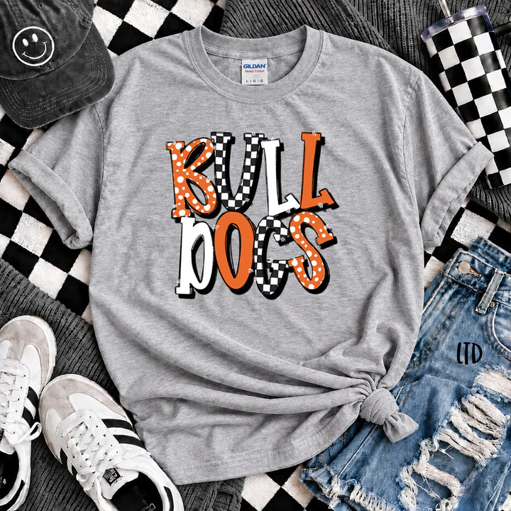 Bulldogs Black Orange Dot Dot Check Mix Mascots DTF transfer mockup