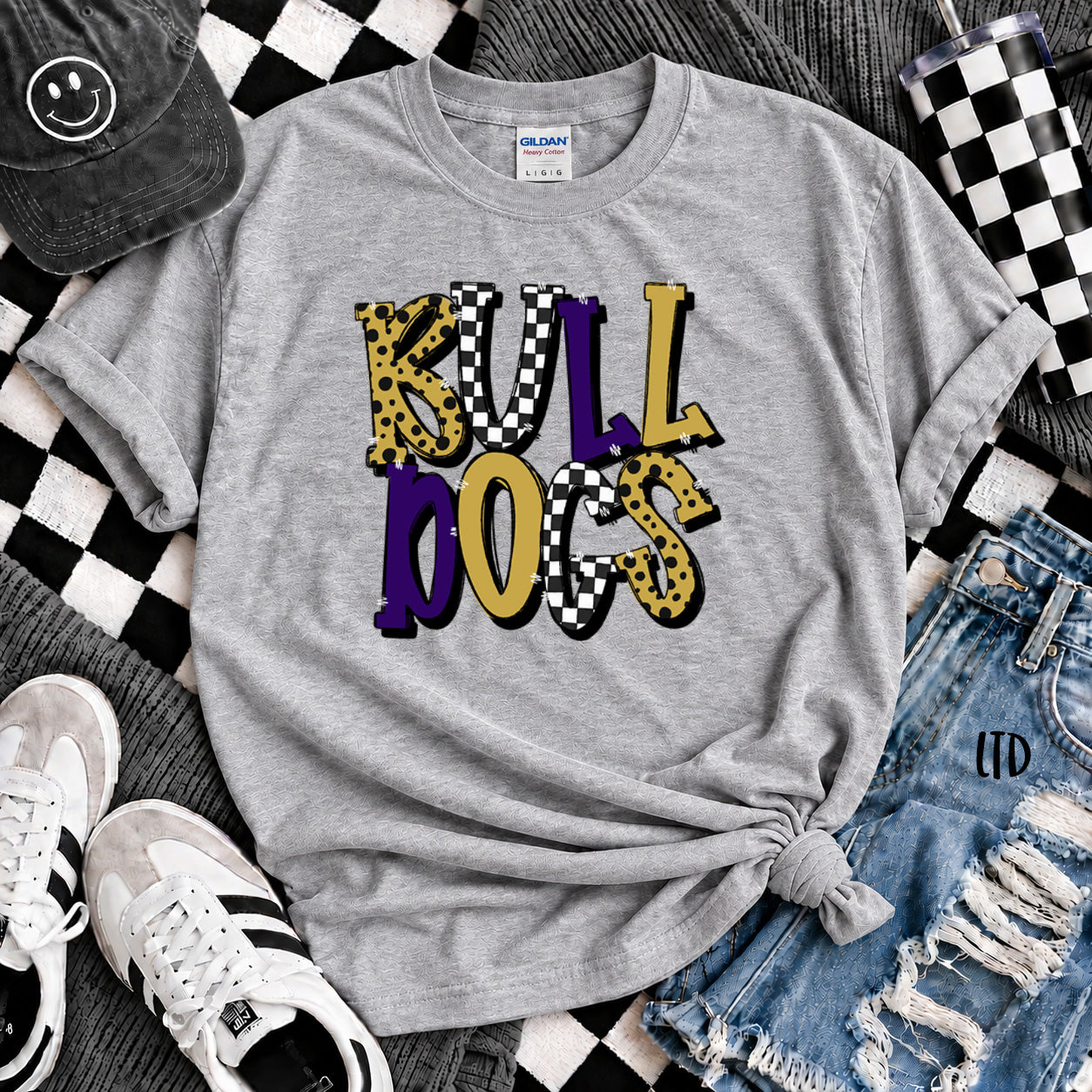 Dot Dot Check Mix Mascots Bulldogs Black Vegas Gold Purple design