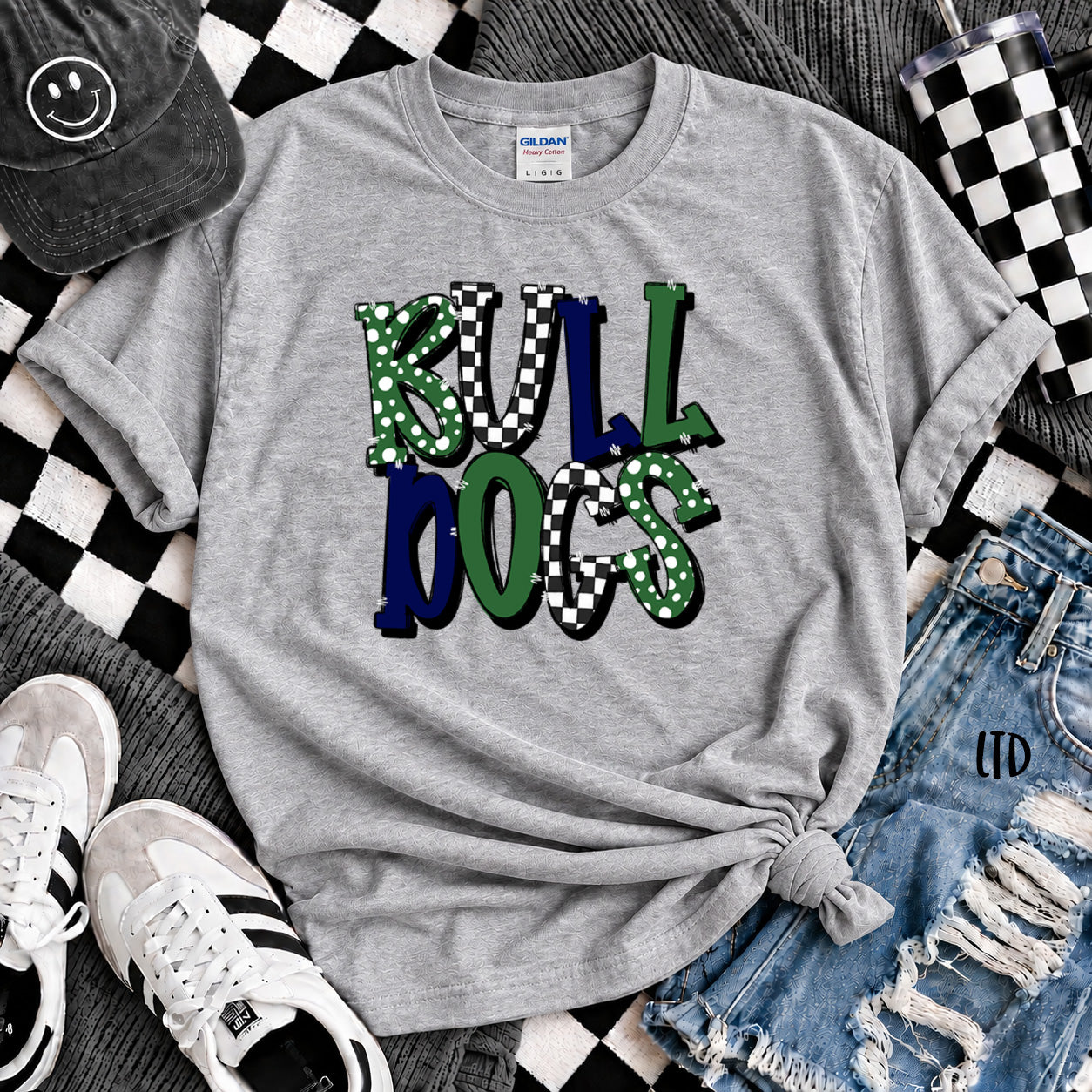 Dot Dot Check Mix Mascots Bulldogs Kelly Green Navy design