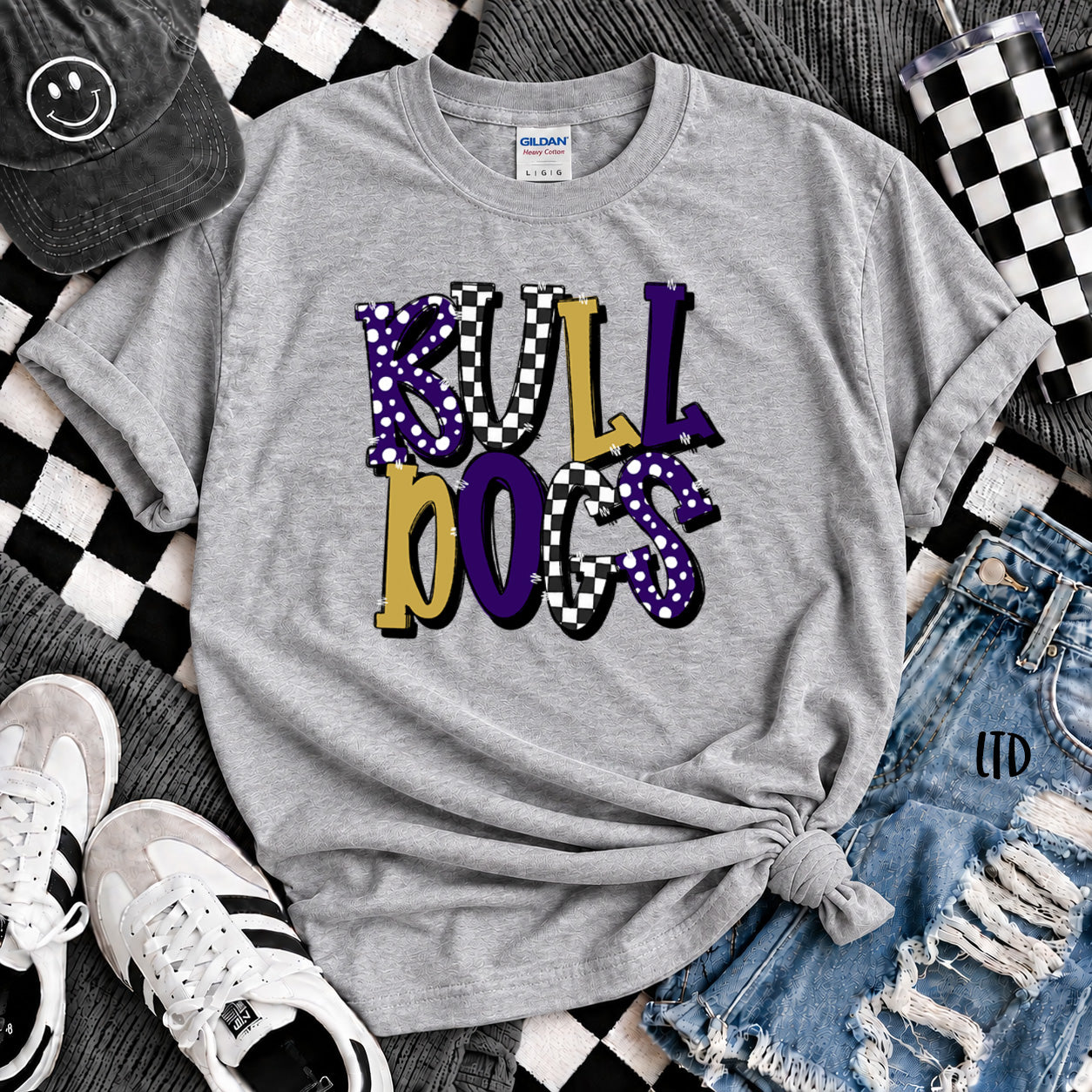 Dot Dot Check Mix Mascots Bulldogs Purple Vegas Gold design
