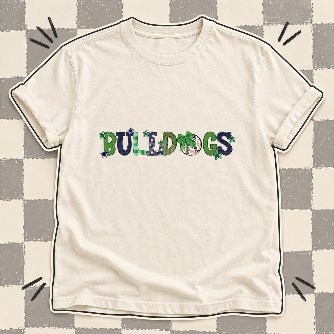 Bulldogs Green Navy Mixed Doodle Baseball Mascots – Mascot Colors DTF transfer mockup