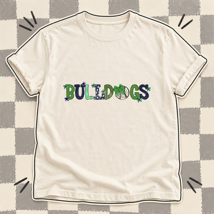Bulldogs Green Navy Mixed Doodle Baseball Mascots – Mascot Colors DTF transfer mockup