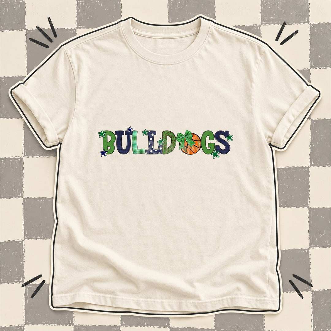 Bulldogs Green Navy Mixed Doodle Basketball Mascots – Mascot Colors DTF transfer mockup