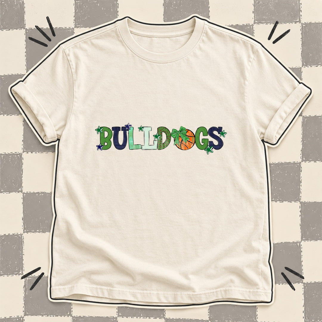 Bulldogs Green Navy White Mixed Doodle Basketball Mascots – Mascot Colors DTF transfer mockup