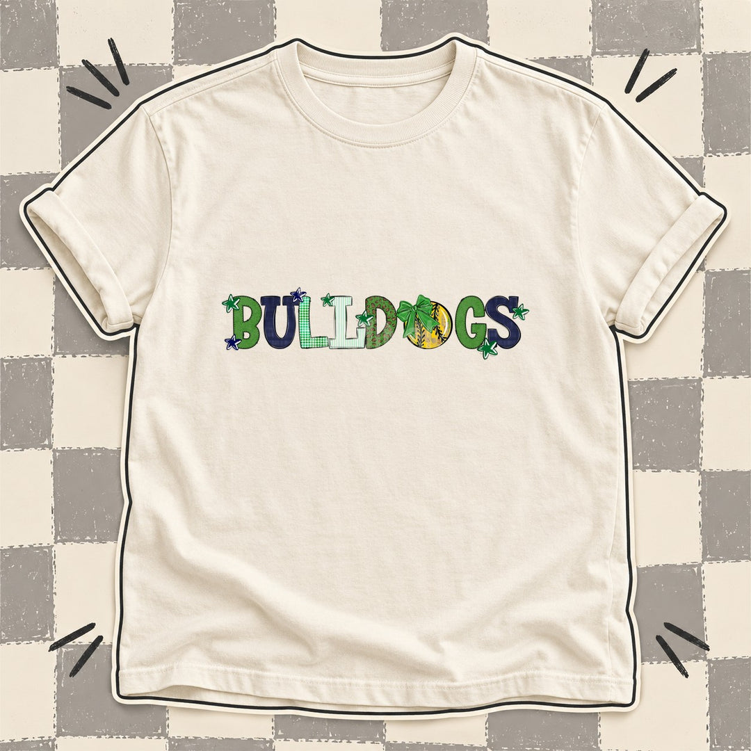 Bulldogs Green Navy White Mixed Doodle Softball Mascots – Mascot Colors DTF transfer mockup