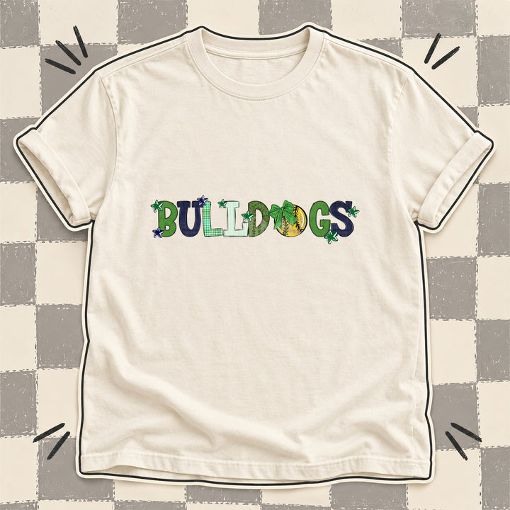 Bulldogs Green Navy White Mixed Doodle Softball Mascots – Mascot Colors DTF transfer mockup