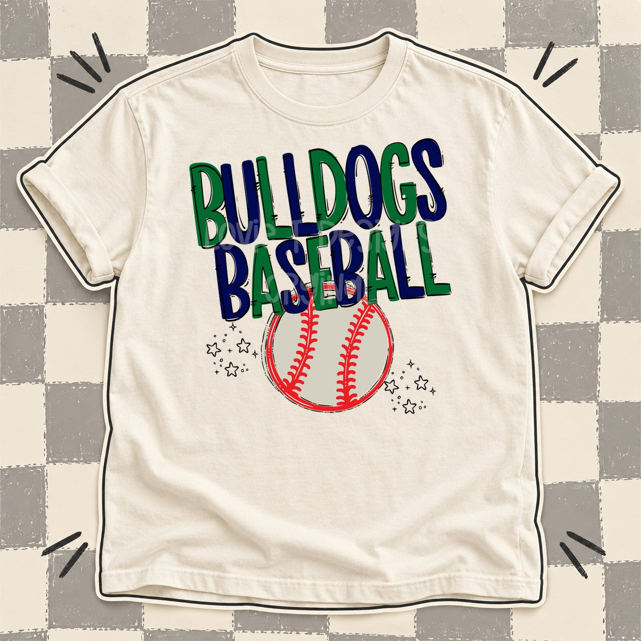 Team Go Baseball Mascots Bulldogs Kelly Green Navy design