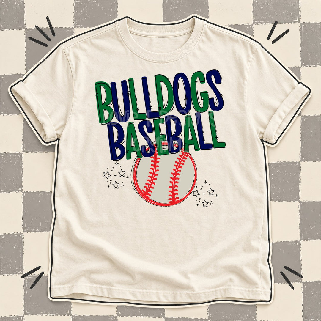 Bulldogs Kelly Green Navy Team Go Baseball Mascots DTF transfer mockup