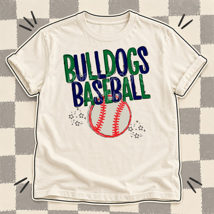 Bulldogs Kelly Green Navy Team Go Baseball Mascots DTF transfer mockup