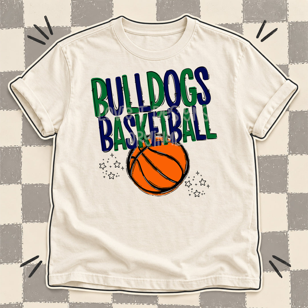 Bulldogs Kelly Green Navy Team Go Basketball Mascots DTF transfer