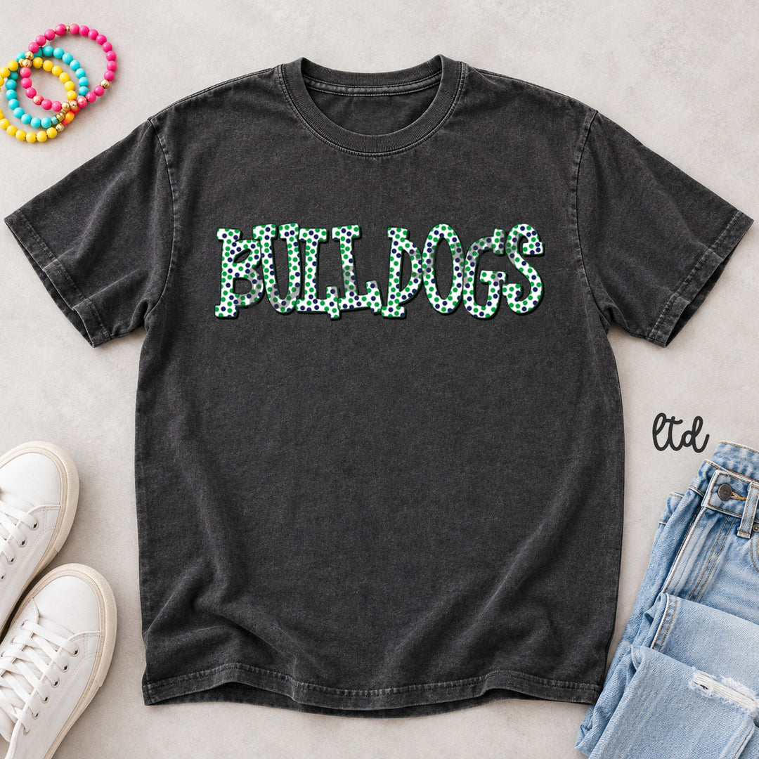 Bulldogs Kelly Green Navy Blue Polka Dot Mascots DTF transfer mockup