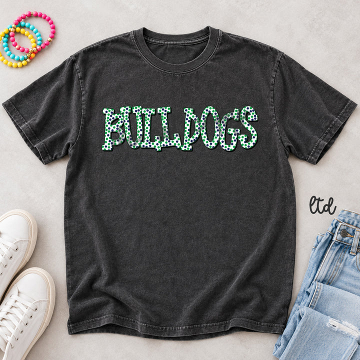 Bulldogs Kelly Green Navy Blue Polka Dot Mascots DTF transfer mockup