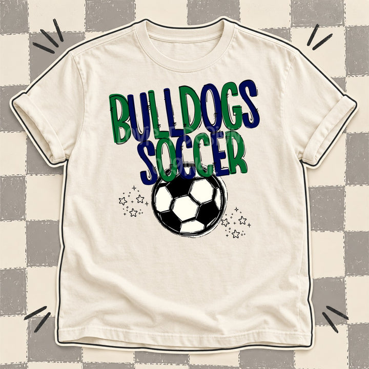 Bulldogs Kelly Green Navy Team Go Soccer Mascots DTF transfer mockup
