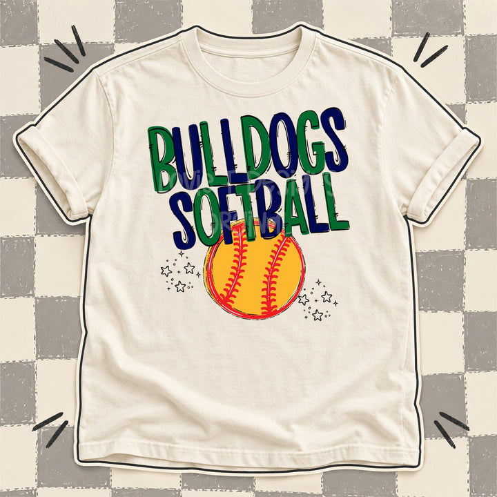 Bulldogs Kelly Green Navy Team Go Softball Mascots DTF transfer mockup