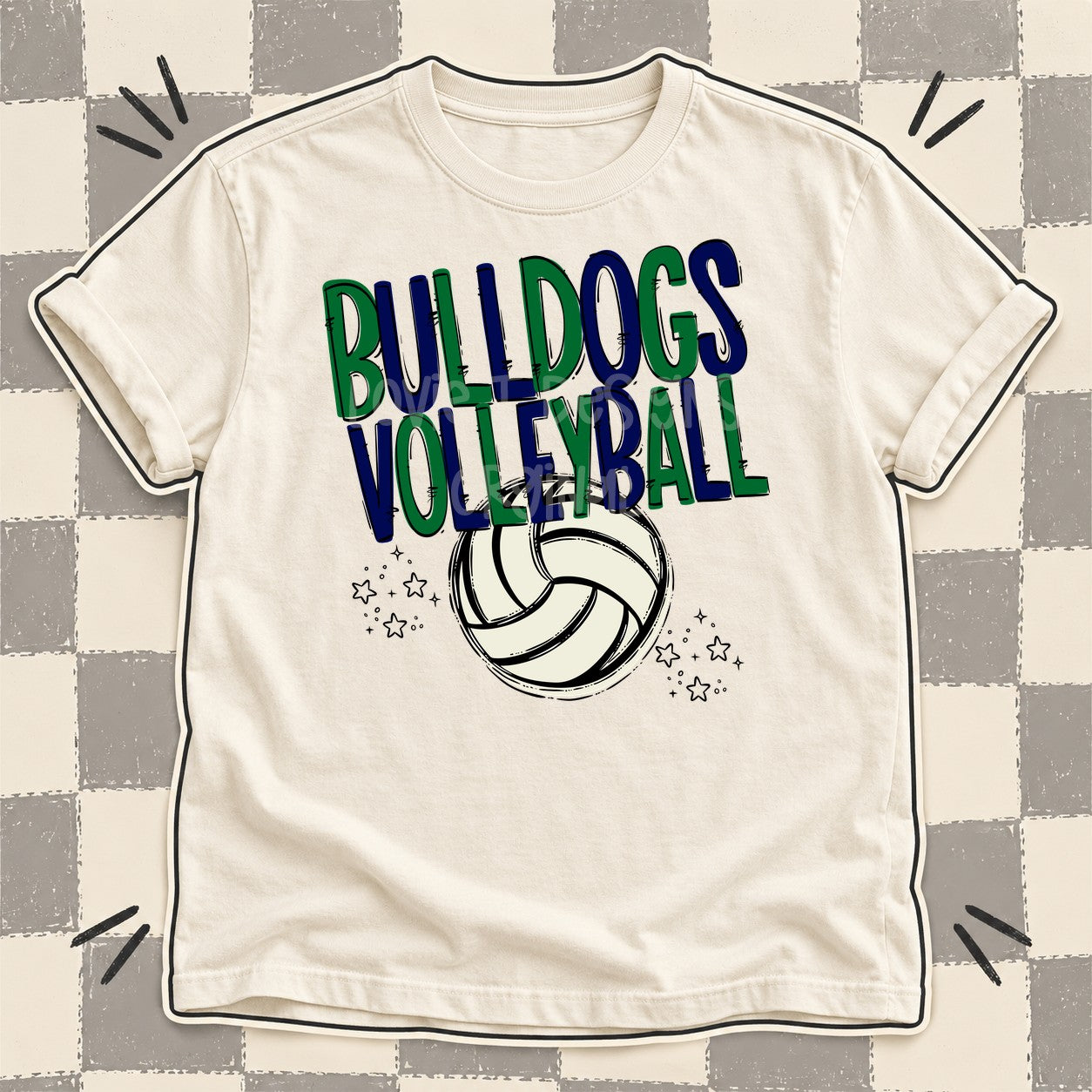 Team Go Volleyball Mascots Bulldogs Kelly Green Navy design