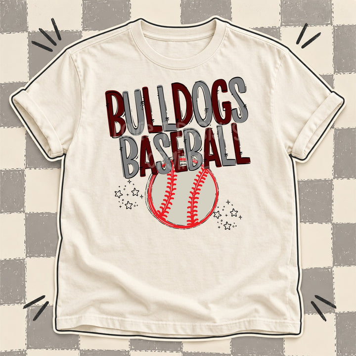 Bulldogs Maroon Gray Team Go Baseball Mascots DTF transfer mockup