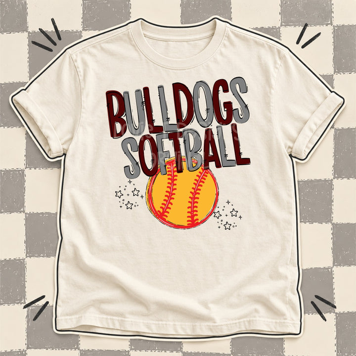Bulldogs Maroon Gray Team Go Softball Mascots DTF transfer mockup