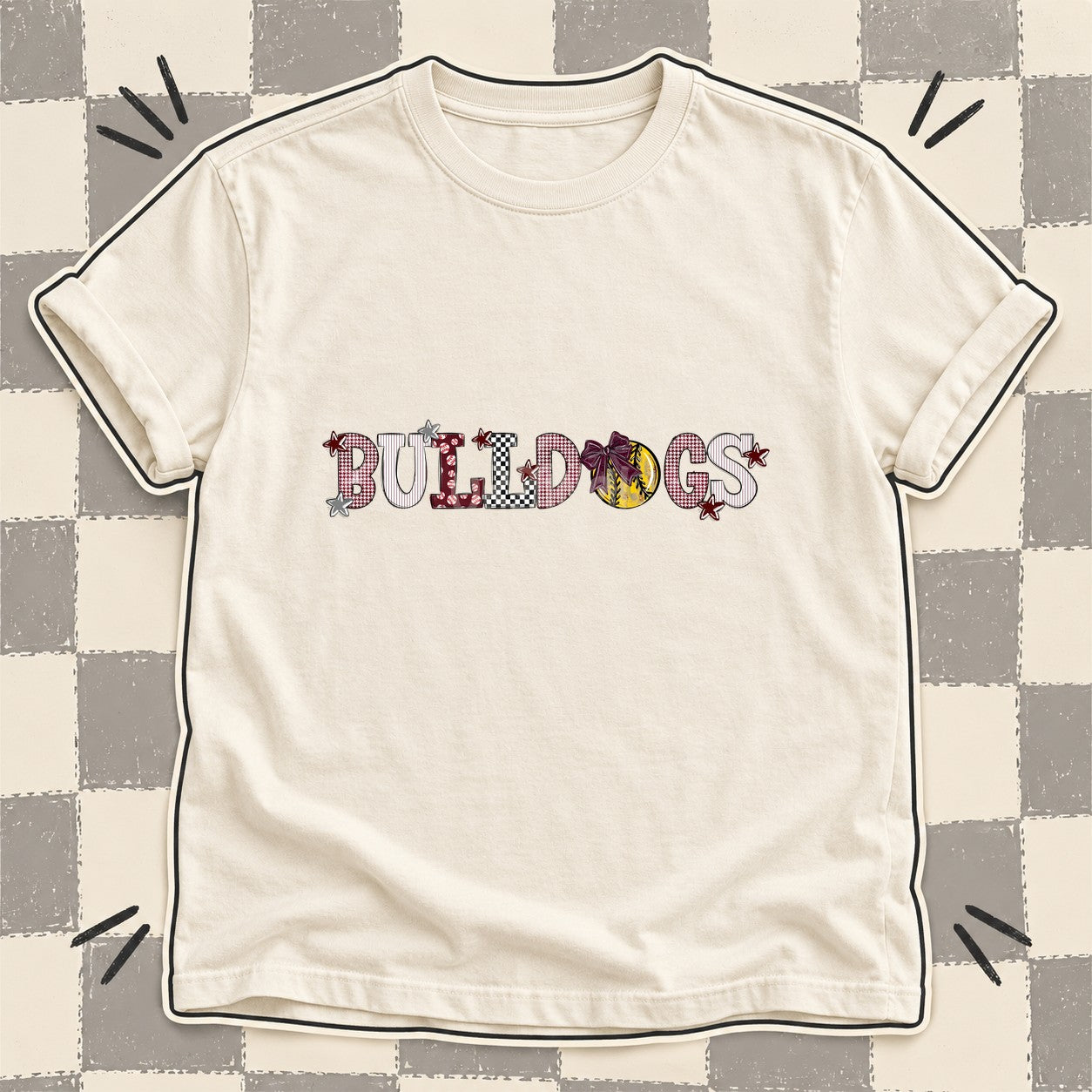 Mixed Doodle Softball Mascots – Mascot Colors Bulldogs Maroon Gray White design