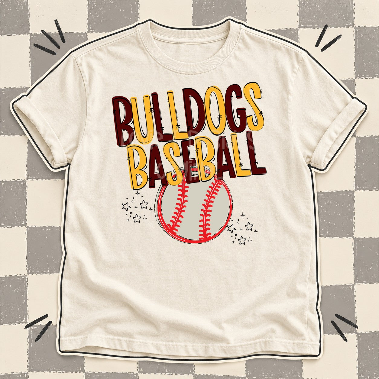Team Go Baseball Mascots Bulldogs Maroon Yellow Gold design