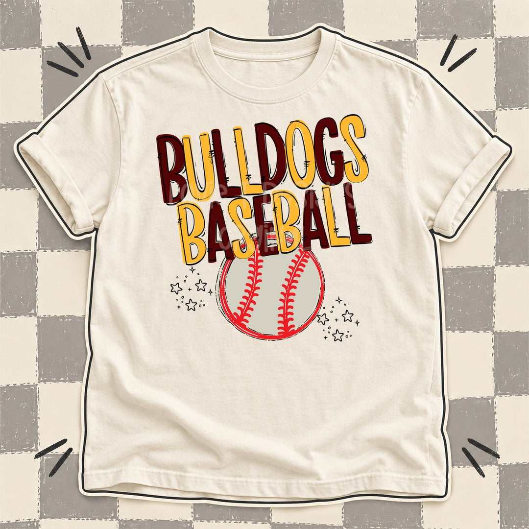 Bulldogs Maroon Yellow Gold Team Go Baseball Mascots DTF transfer mockup