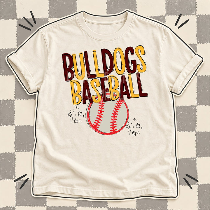 Bulldogs Maroon Yellow Gold Team Go Baseball Mascots DTF transfer mockup