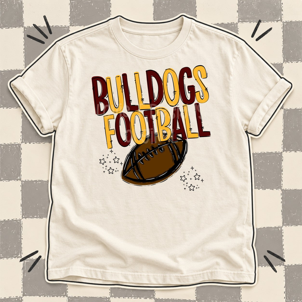 Team Go Football Mascots Bulldogs Maroon Yellow Gold design