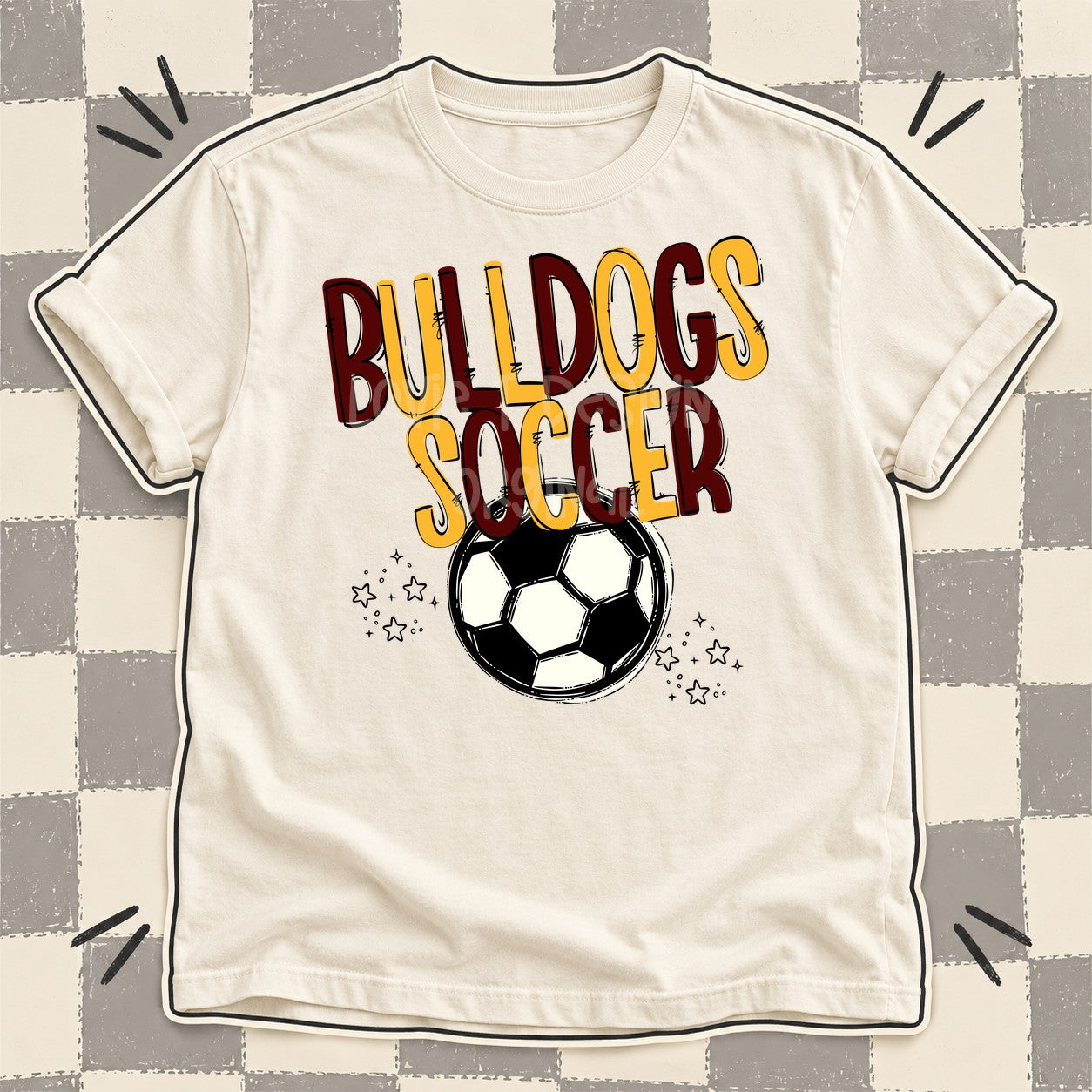Team Go Soccer Mascots Bulldogs Maroon Yellow Gold design