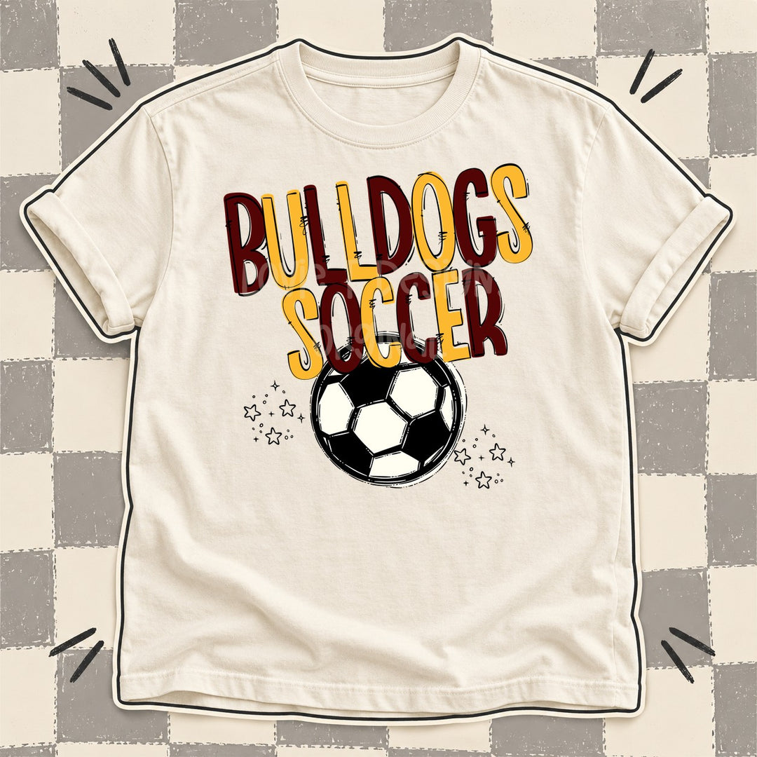 Bulldogs Maroon Yellow Gold Team Go Soccer Mascots DTF transfer mockup