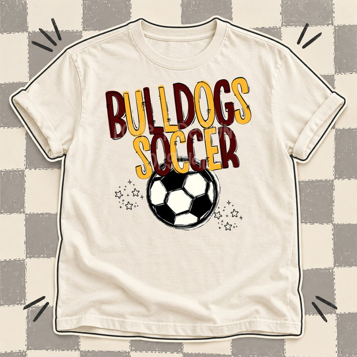 Bulldogs Maroon Yellow Gold Team Go Soccer Mascots DTF transfer mockup