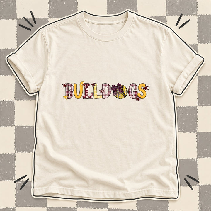 Bulldogs Maroon Yellow Gold Mixed Doodle Softball Mascots – Mascot Colors DTF transfer mockup